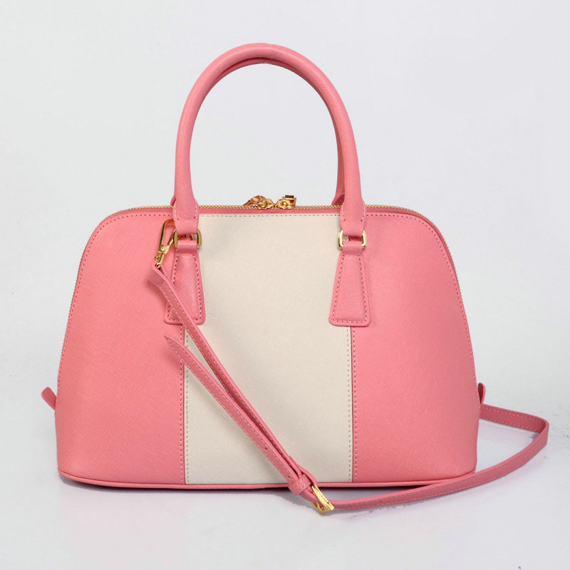 2014 Prada Saffiano Calf Leather Two Handle Bag BL0837 pink&white